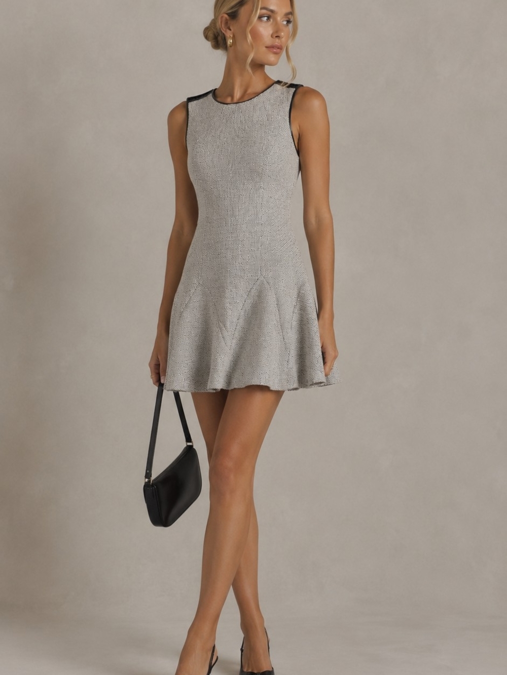 Rebecca Taylor Tweed Gray Mini Dress Sleveeless Fit & flare Crewneck Summer